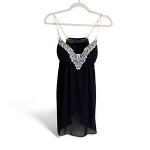 Apt. 9 Babydoll Lingerie Mini Slip Dress Black Lace M Coquette Whimsigoth Sheer